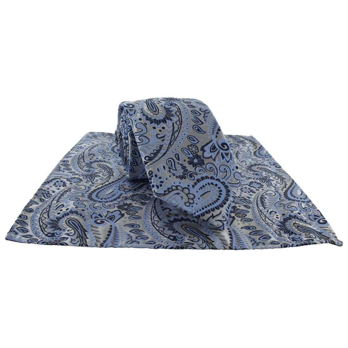 Michelsons of London Summer Paisley Tie and Pocket Square Set - Light Blue