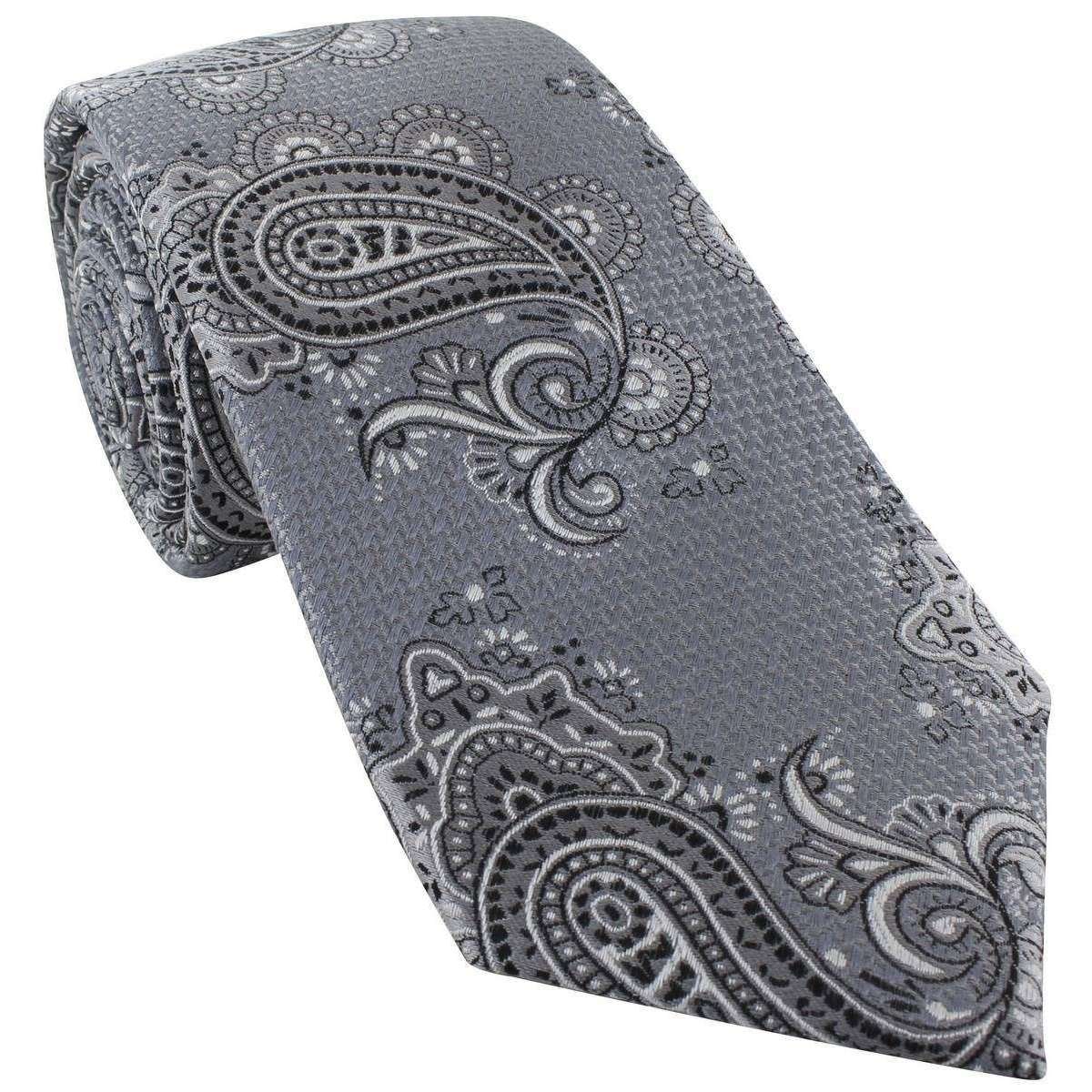 Michelsons of London Textured Paisley Silk Tie - Grey