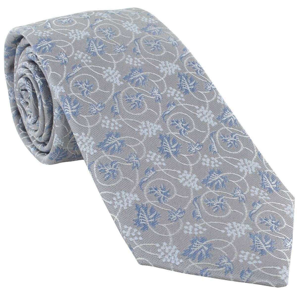 Michelsons of London Trailing Vine Floral Silk Tie - Silver/Blue