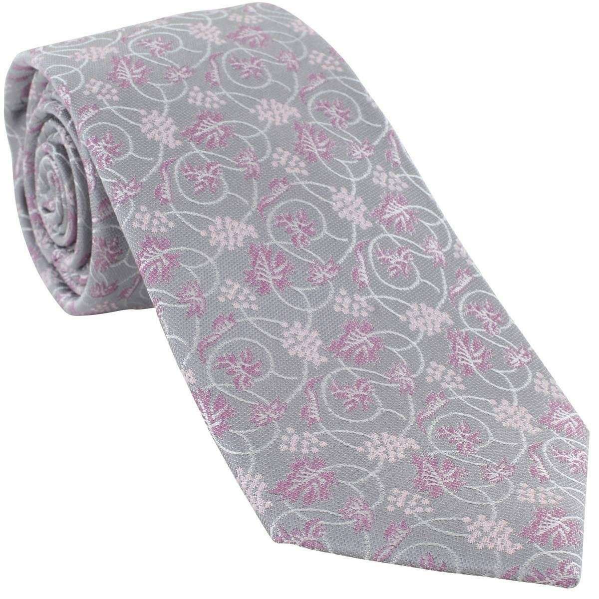 Michelsons of London Trailing Vine Floral Silk Tie - Silver/Pink