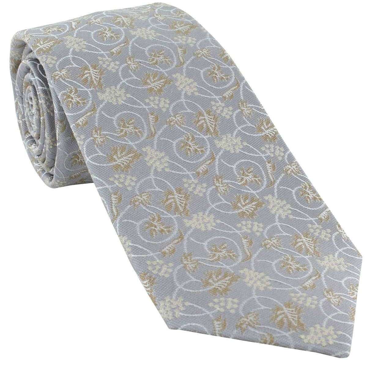 Michelsons of London Trailing Vine Floral Silk Tie - Silver/Taupe