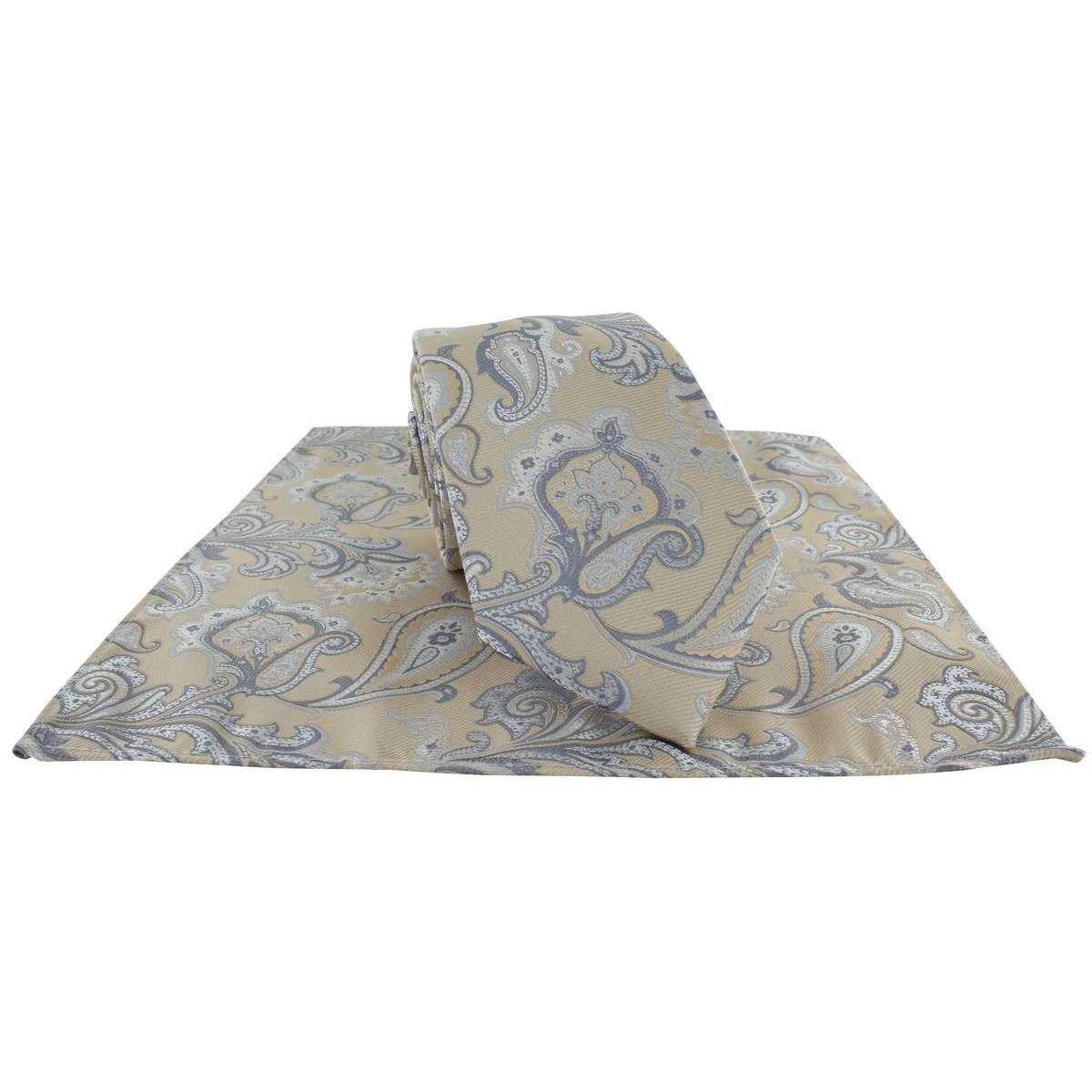 Michelsons of London Vintage Paisley Polyester Tie and Pocket Square Set - Taupe