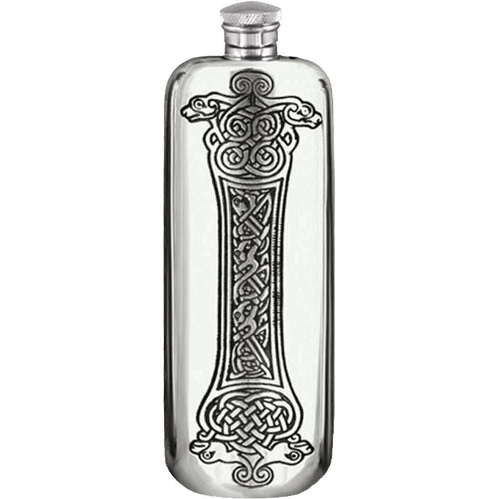 Orton West 3oz Tall Celtic Hip Flask - Silver
