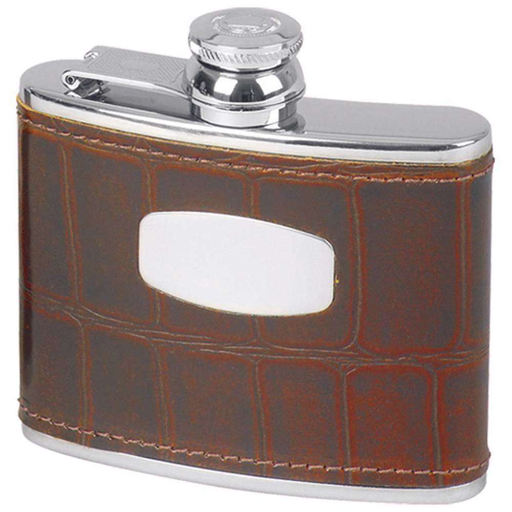 Orton West 4oz Antique Croc Style Hip Flask - Brown