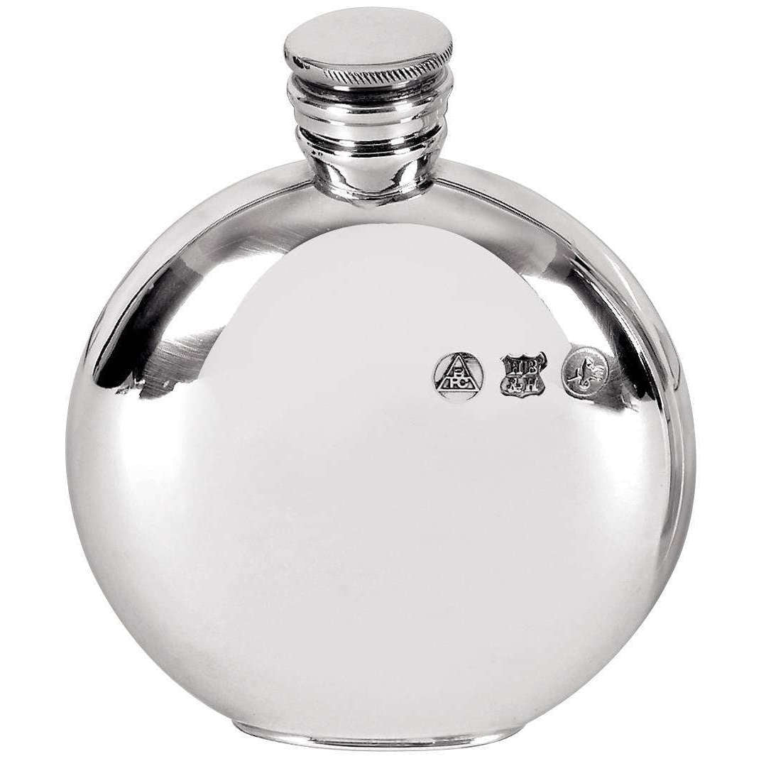 Orton West 4oz Round Pewter Hip Flask - Silver