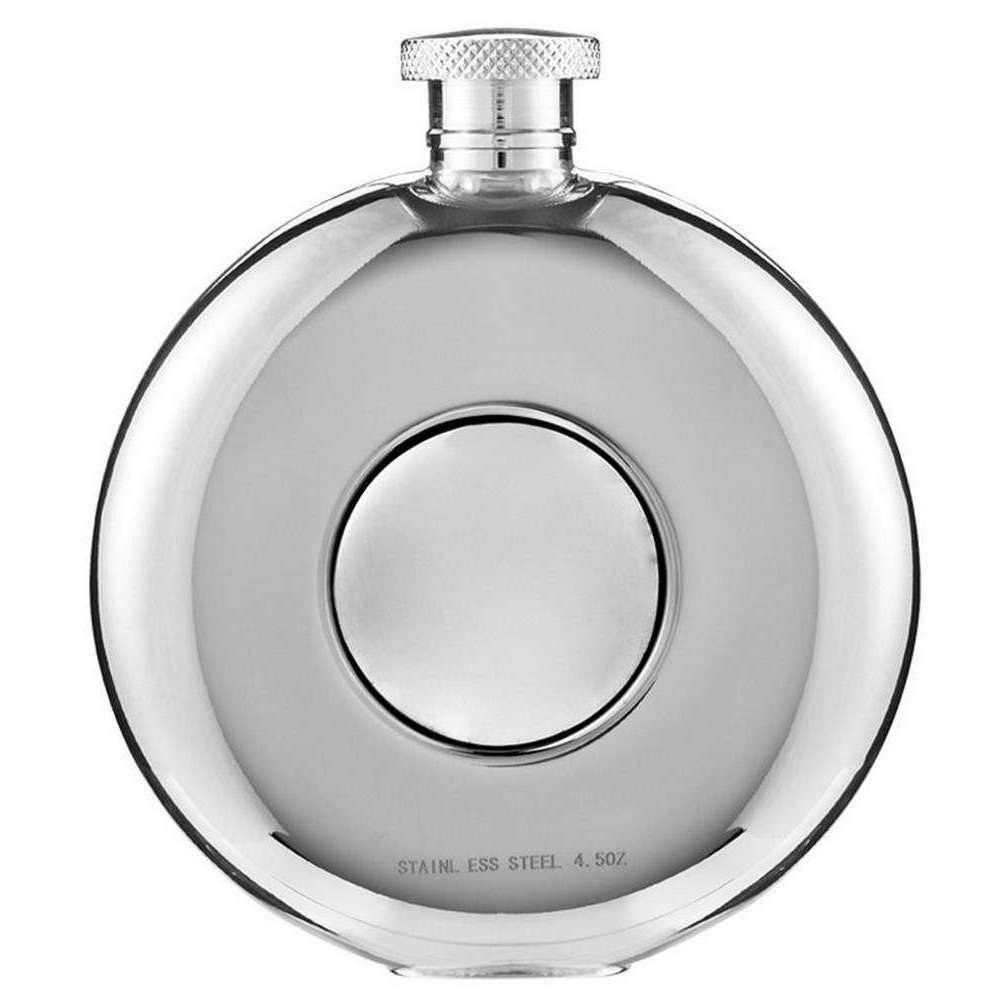 Orton West 4oz Round Porthole Hip Flask - Silver