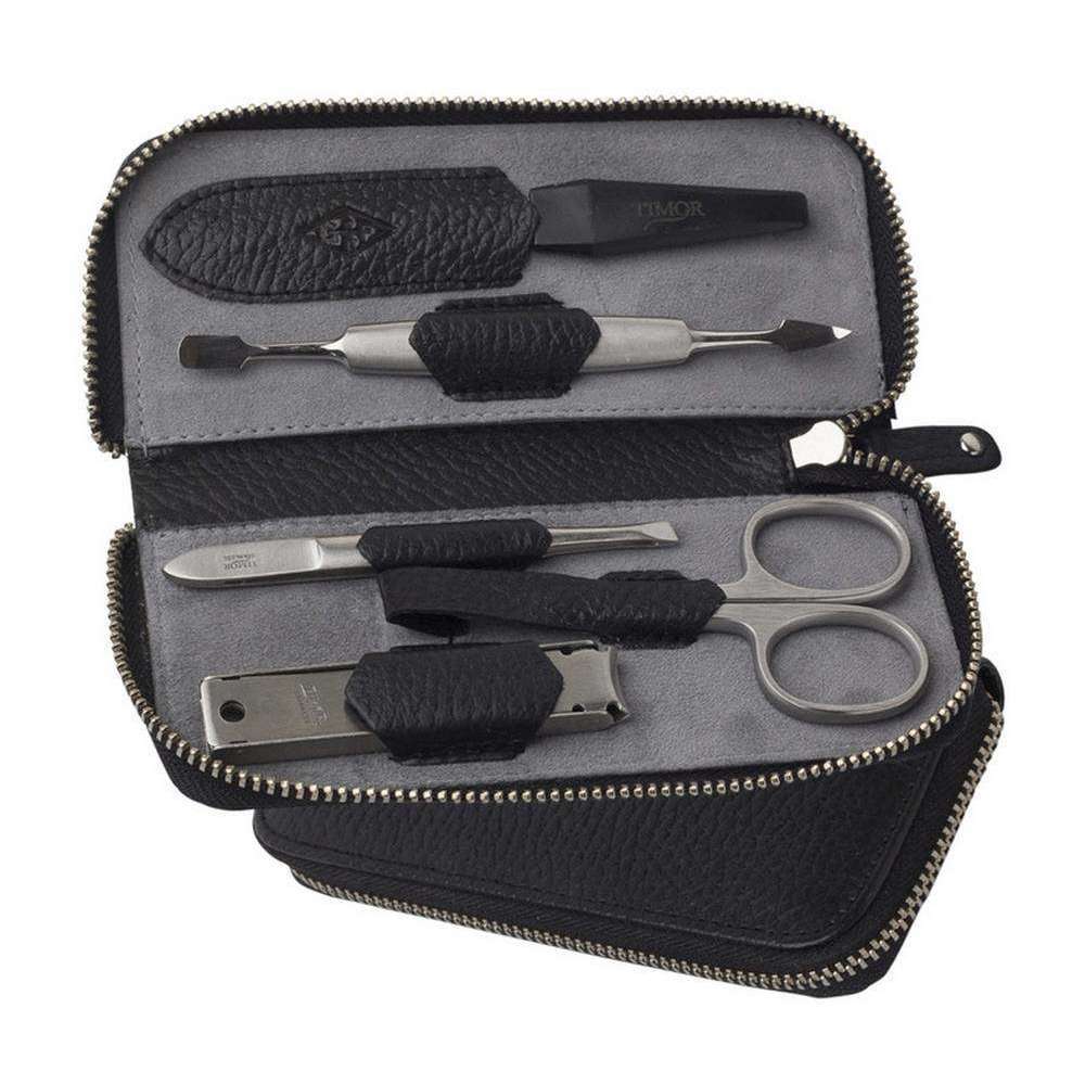 Orton West 5 Piece Leather Manicure Set - Black/Silver