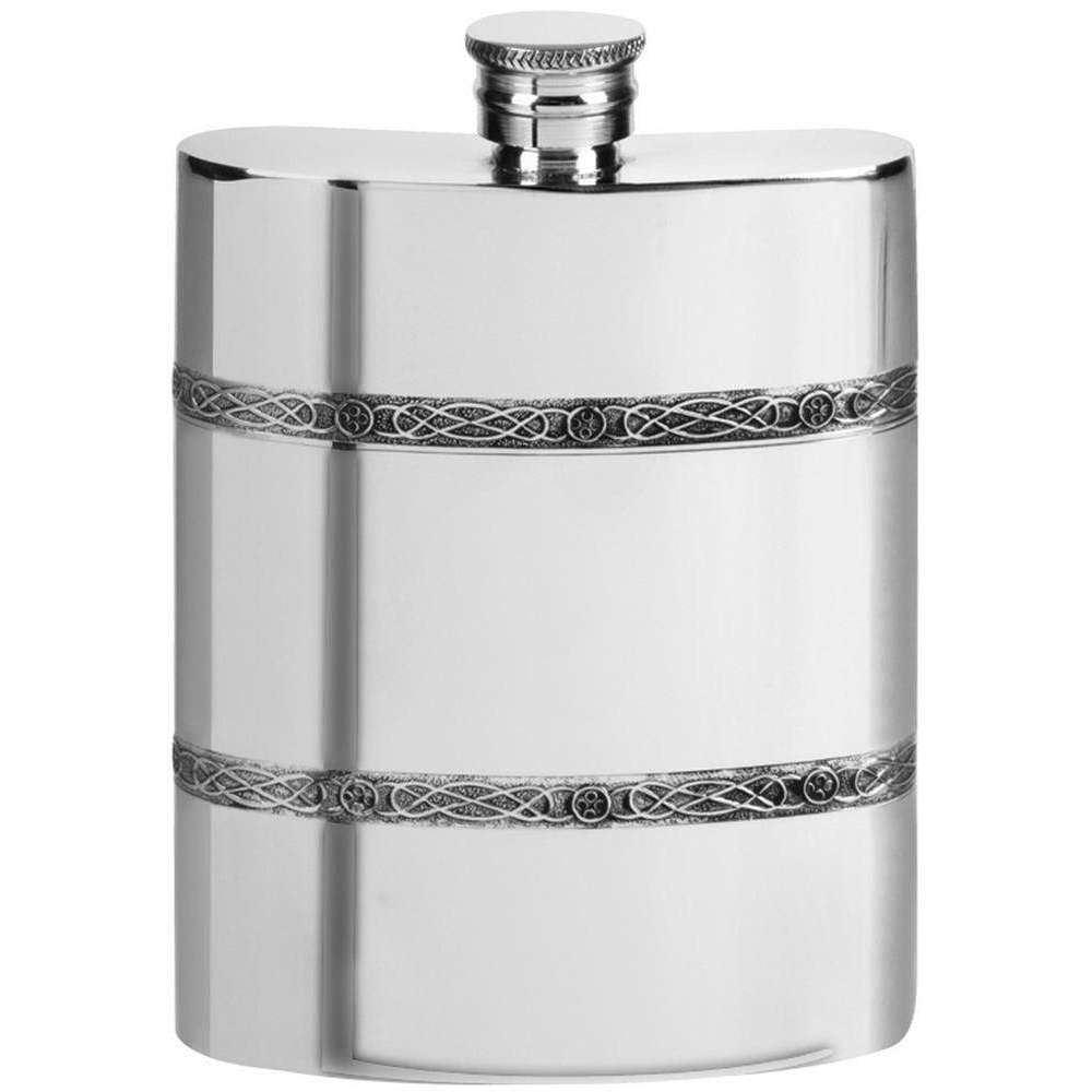 Orton West 6oz Celtic Bands Pewter Hip Flask - Silver