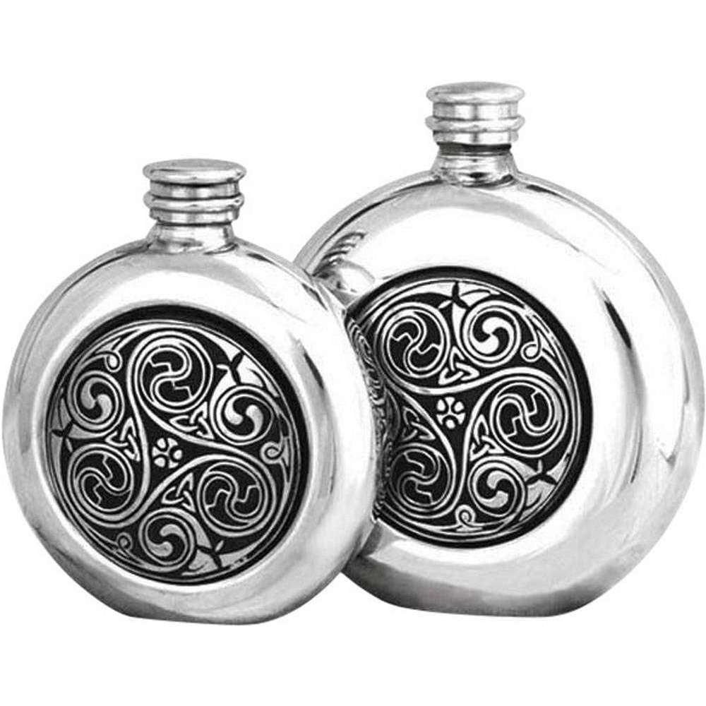 orton west 6oz celtic centre hip flask - silver