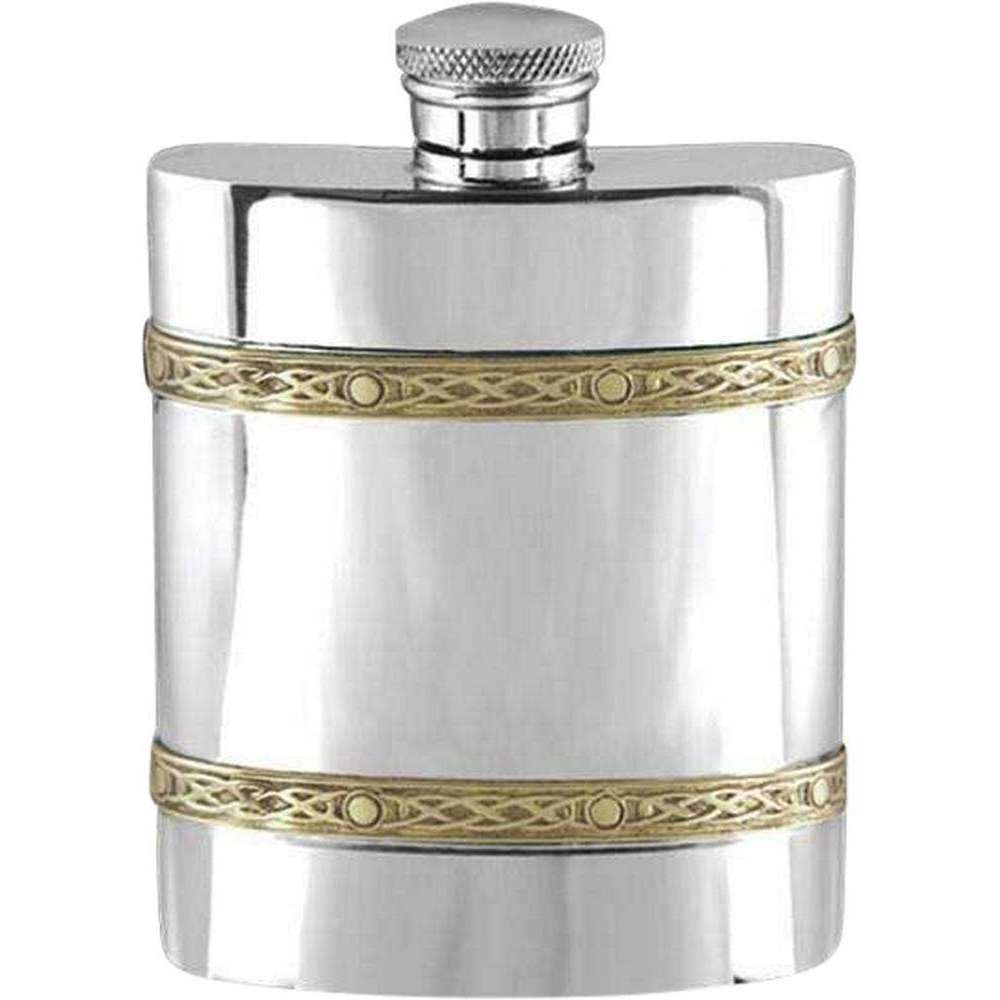 Orton West 6oz Double Celtic Band Hip Flask - Silver/Brass Gold
