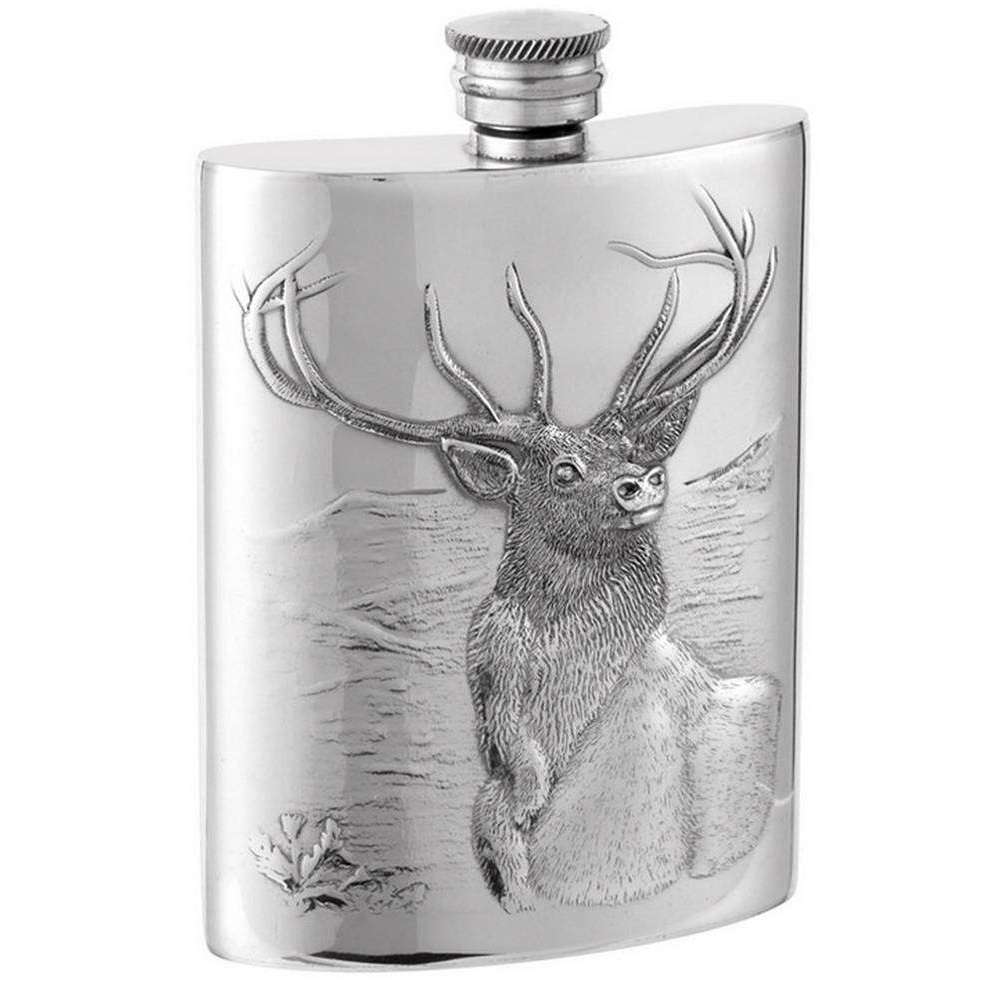 Orton West 6oz Monarch of the Glen Screw Top Hip Flask - Silver