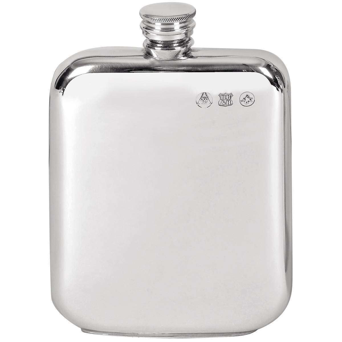 Orton West 6oz Pewter Screw Top Hip Flask - Silver