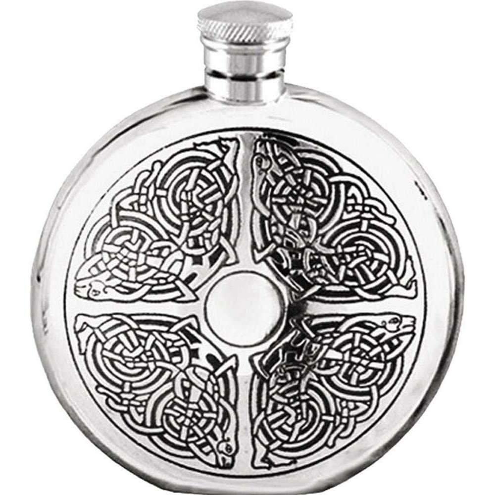 Orton West 6oz Round Celtic Hip Flask - Silver