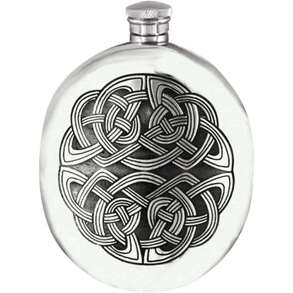 Orton West 6oz Round Celtic Hip Flask - Silver