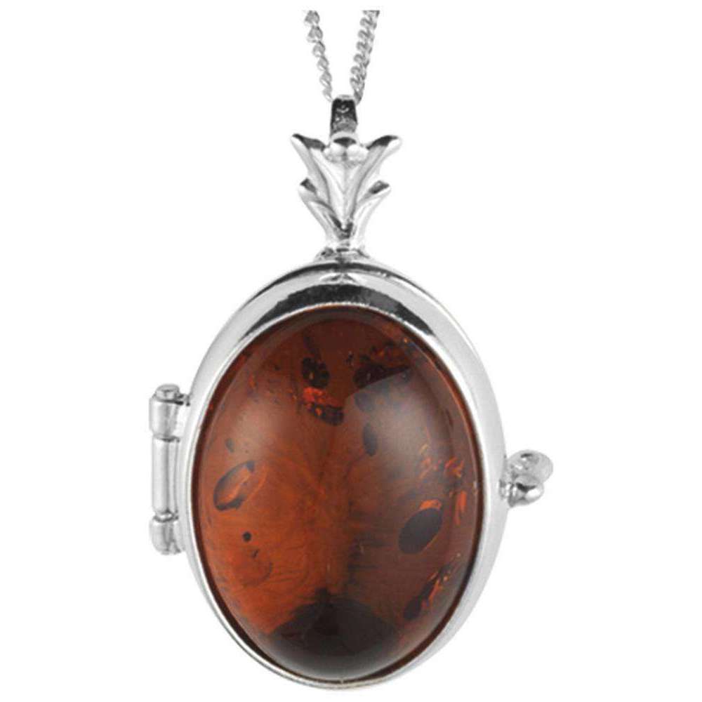 Orton West Amber Locket - Silver/Brown