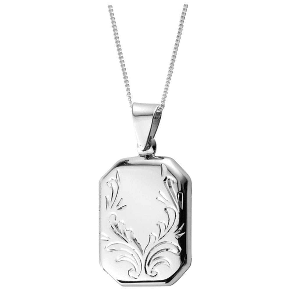 Orton West Engraved Patterned Locket - Silver