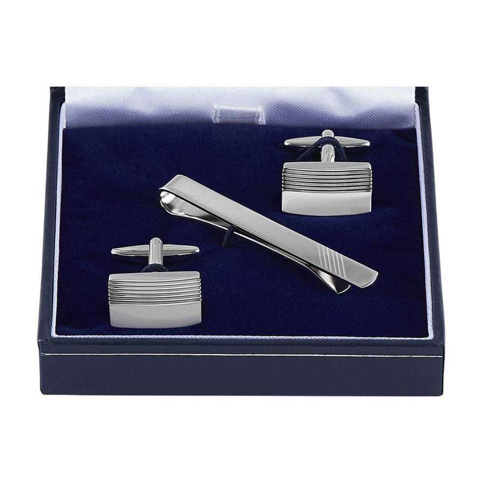 Orton West Grill Texture Cufflinks and Tie Bar Set - Silver