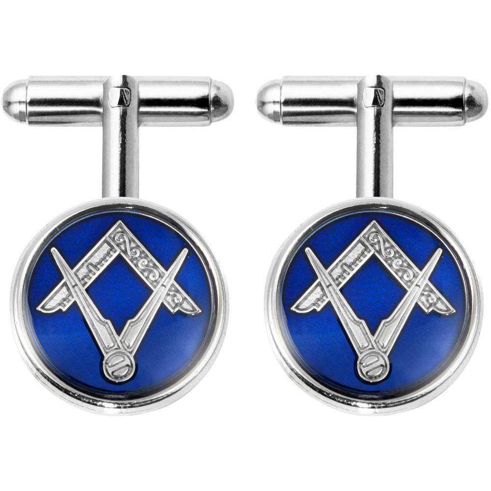 Orton West Rhodium Plated Masonic Round Cufflinks - Silver/Royal Blue