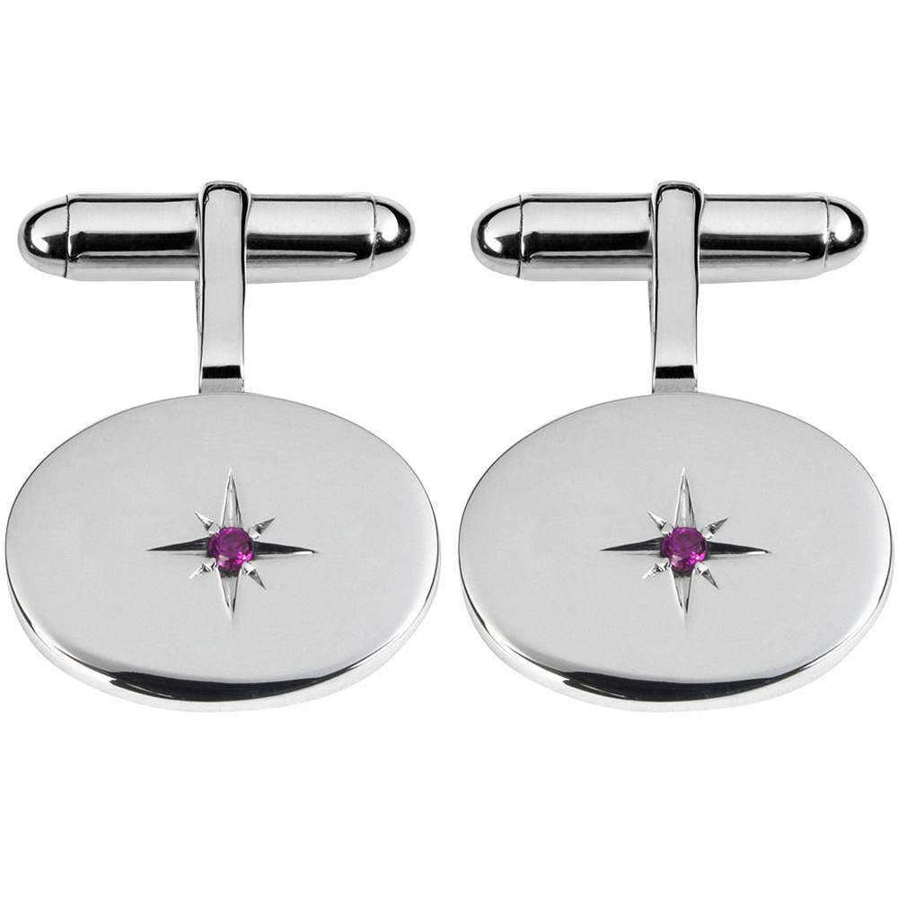 Orton West Sterling Silver Ruby Detail Oval Cufflinks - Silver