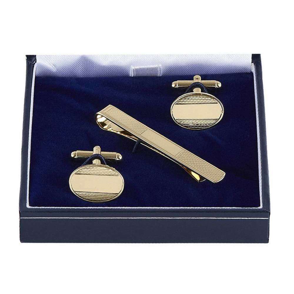 Orton West Textured Cufflinks and Tie Bar Set - Gold