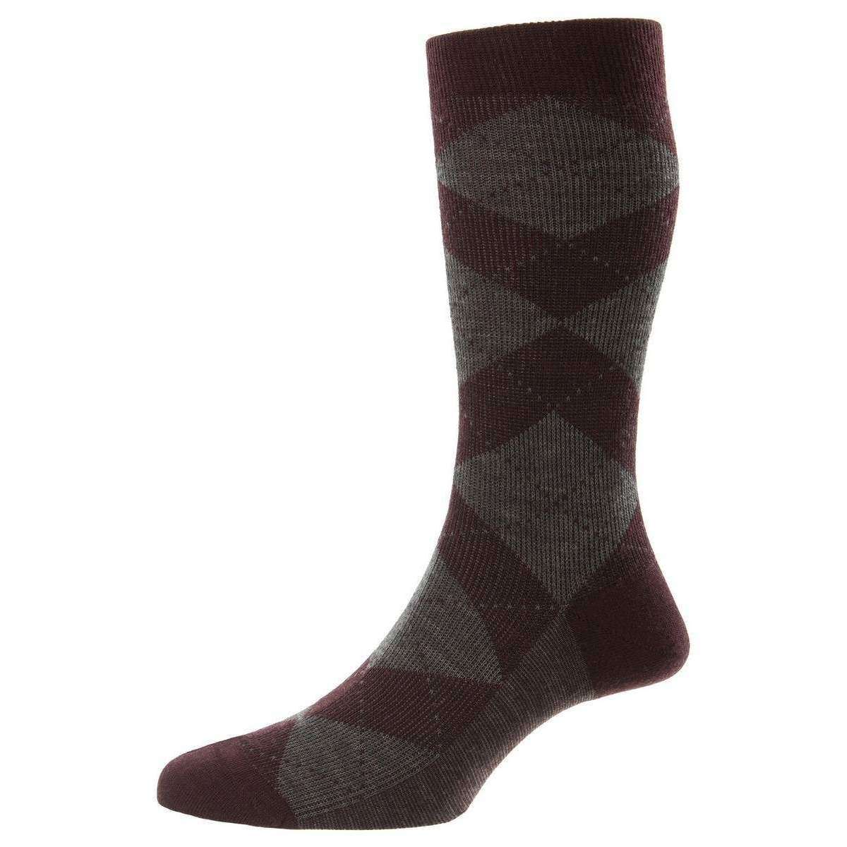 Pantherella Abdale Merino Wool Argyle Socks - Maroon