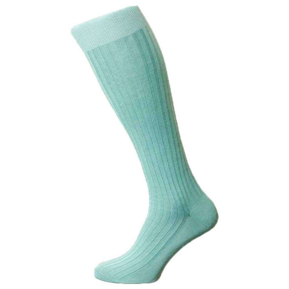 pantherella danvers cotton fil d'ecosse over the calf socks - mint green