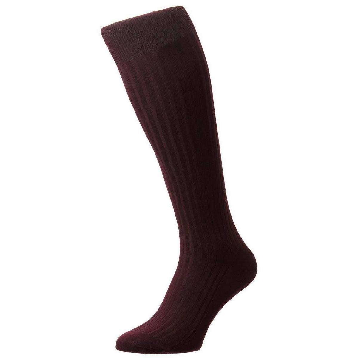 Pantherella Danvers Rib Cotton Lisle Over the Calf Socks - Burgundy