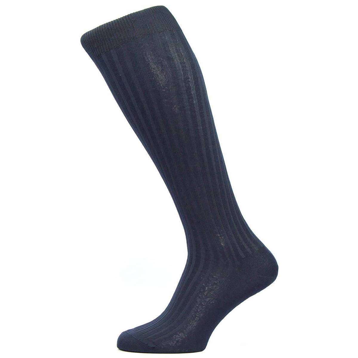 Pantherella Danvers Rib Over the Calf Cotton Lisle Socks - Navy