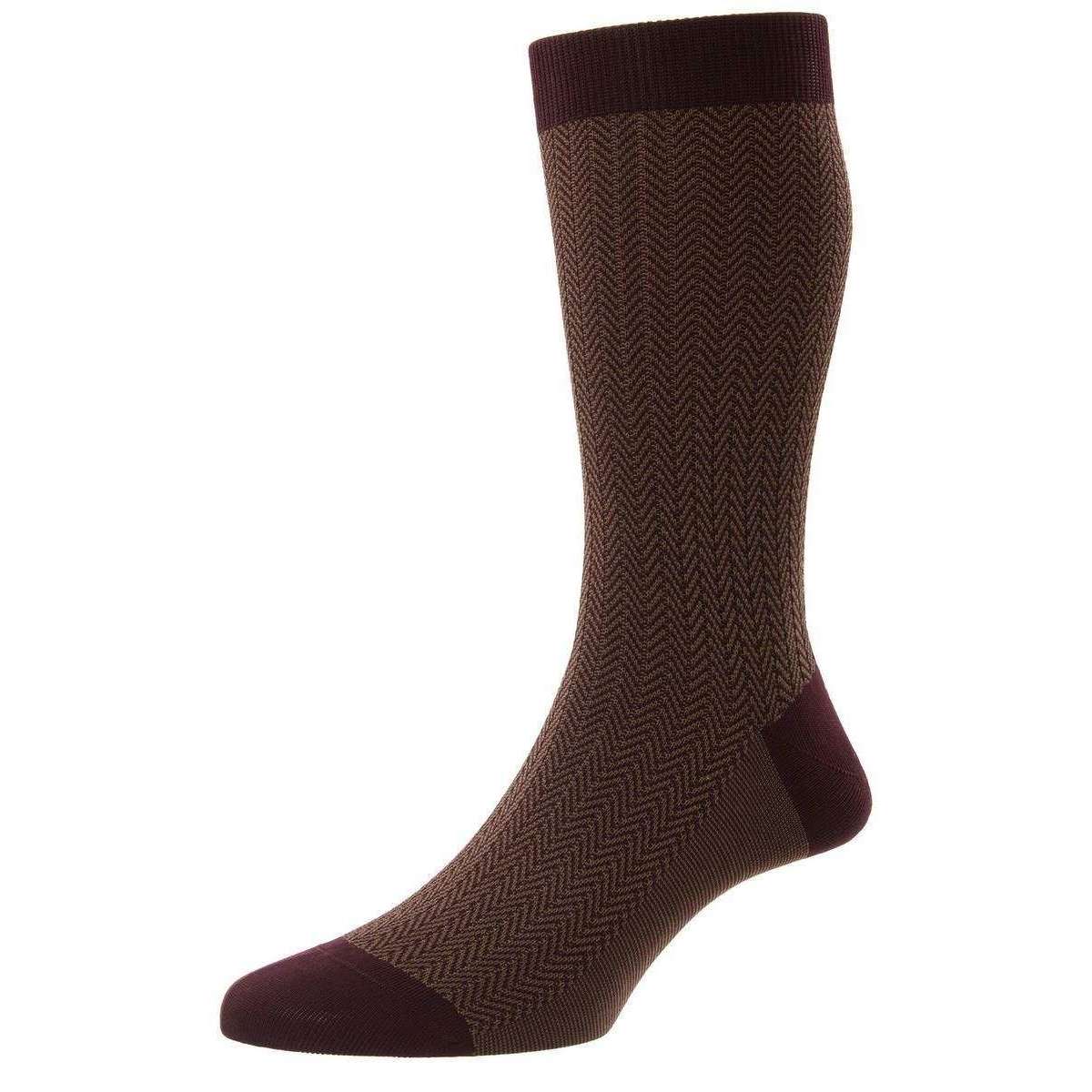 Pantherella Fabian Cotton Fil D’Ecosse Herringbone Socks - Burgundy