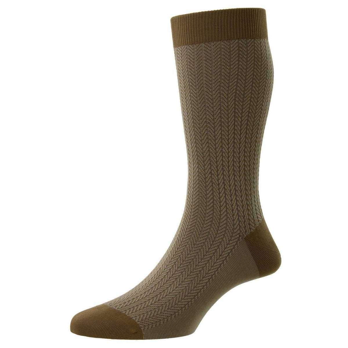 Pantherella Fabian Cotton Fil D’Ecosse Herringbone Socks - Light Khaki