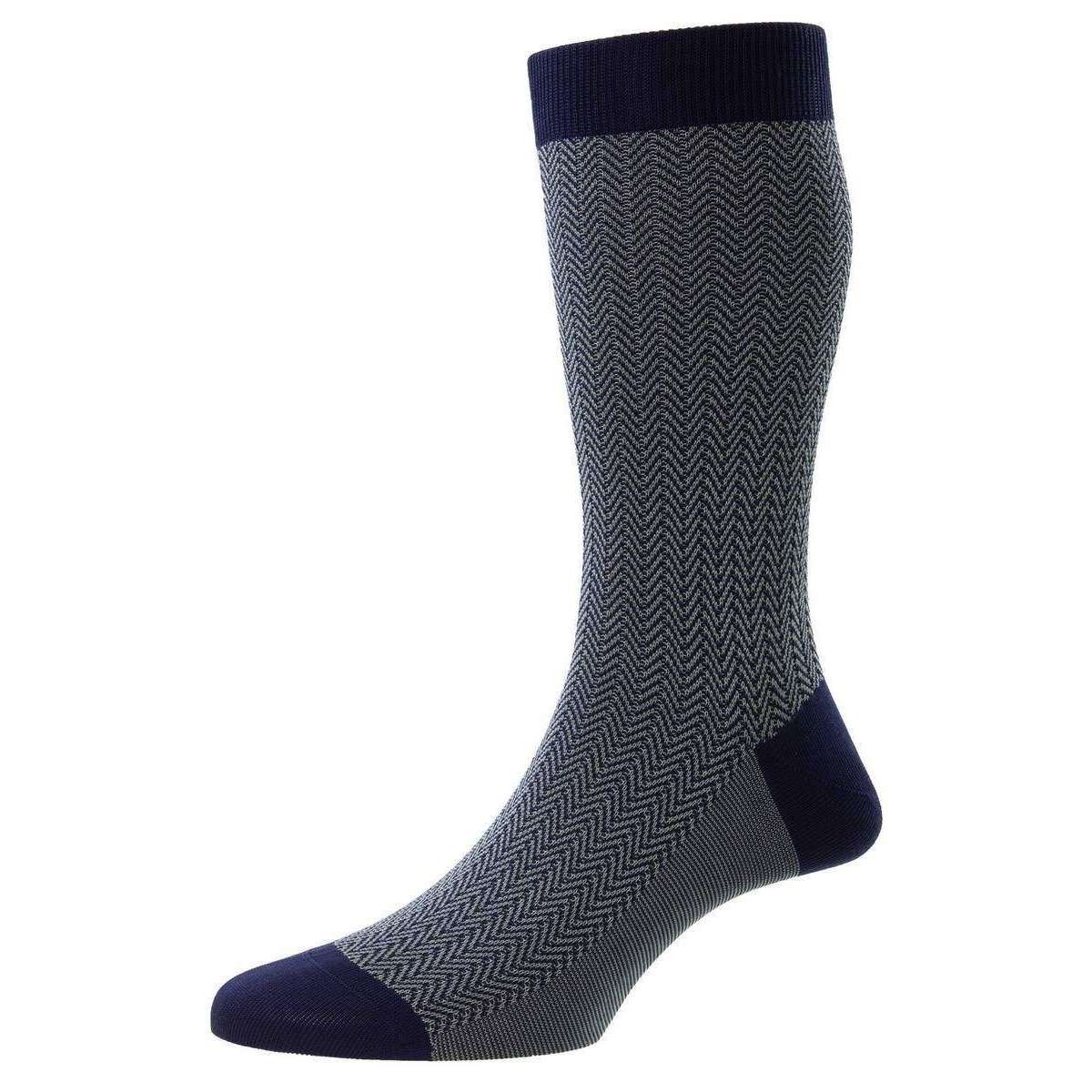 Pantherella Fabian Cotton Fil D’Ecosse Herringbone Socks - Ocean Blue