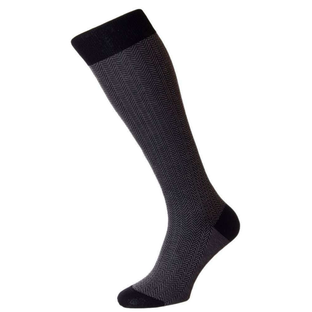 Pantherella Fabian Herringbone Over the Calf Socks - Black