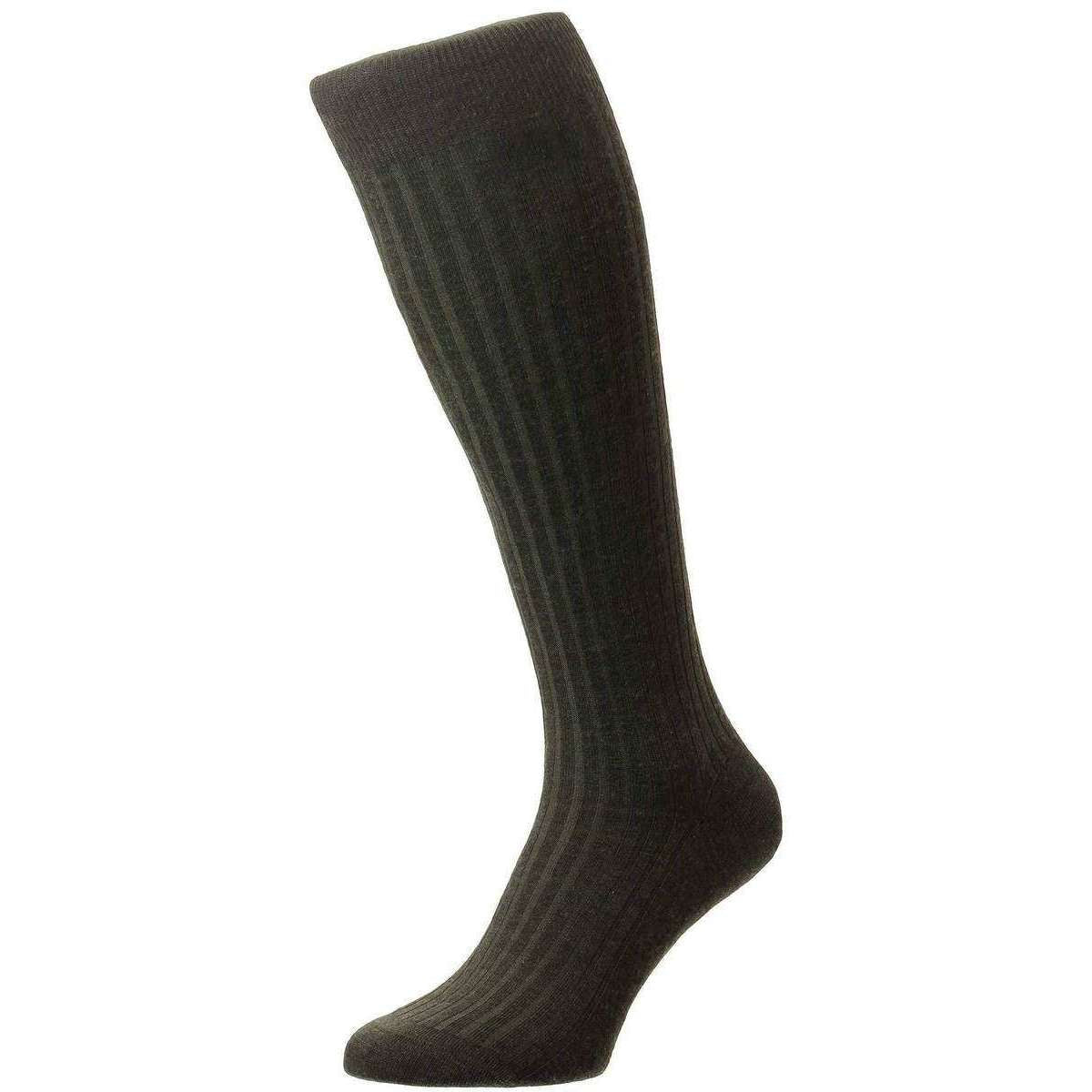Pantherella Laburnum Merino Wool Over the Calf Socks - Dark Olive Mix