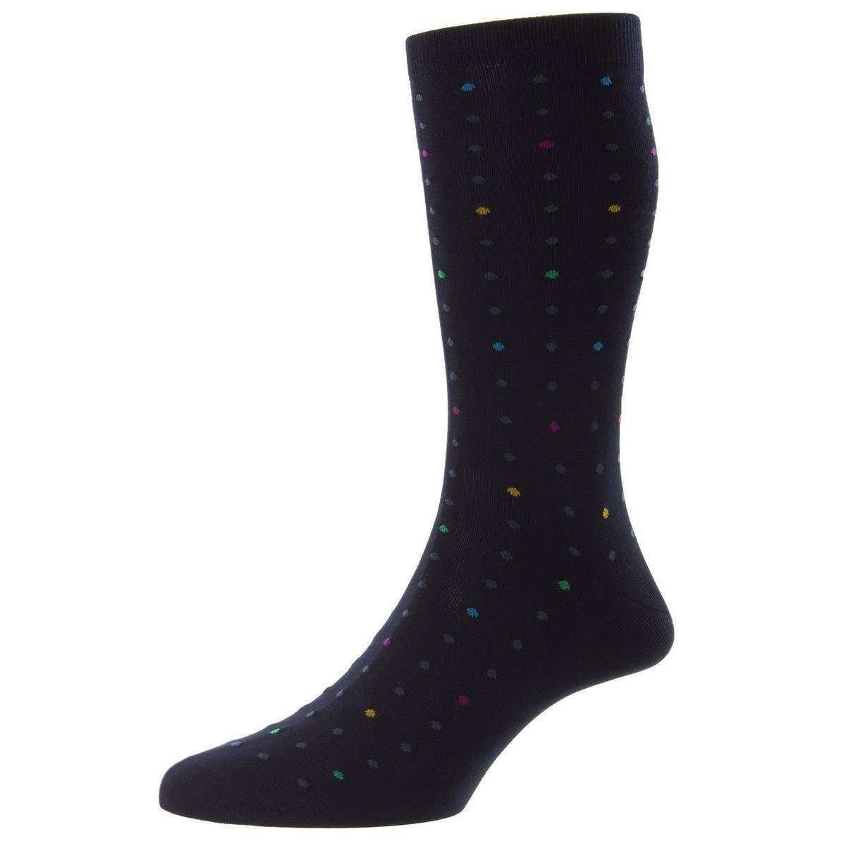 Pantherella Shelford New Spot Fil D’Ecosse Socks - Navy