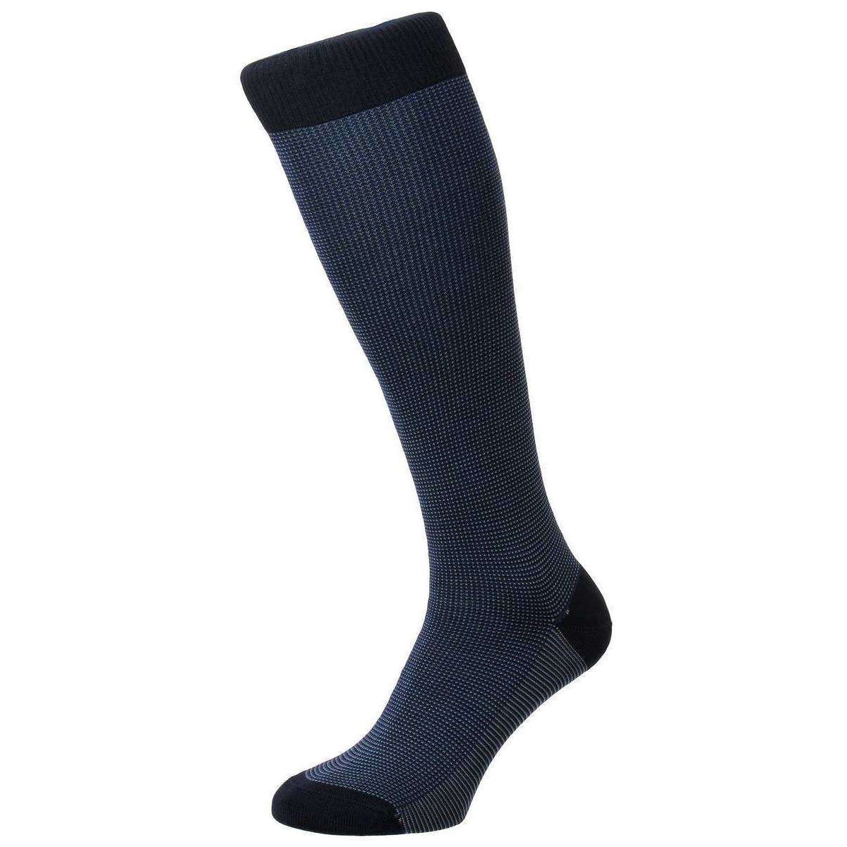 Pantherella Tewkesbury Birdseye Cotton Lisle Over the Calf Socks - Navy