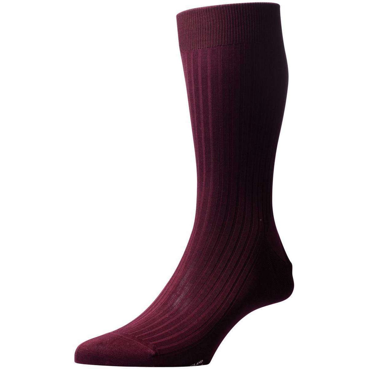 Pantherella Vale Rib Cotton Lisle Socks - Burgundy