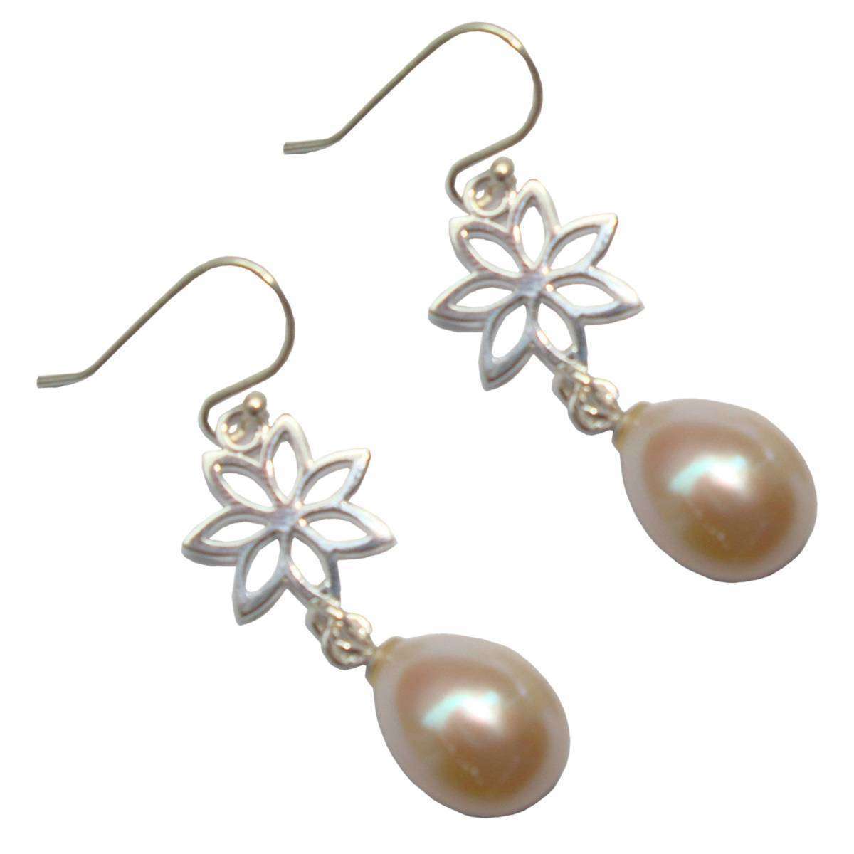 Pearl Aurora Flower Pearl Drop Earrings - White/Silver