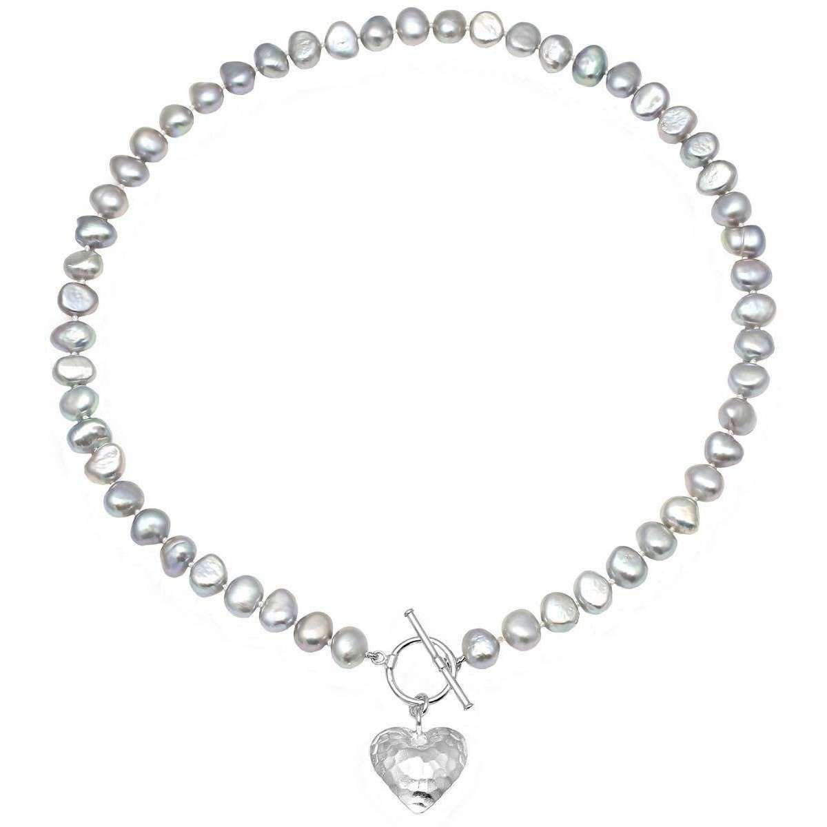 Pearls of the Orient Amare Hammered Heart Freshwater Pearl Necklace - Silver/Grey