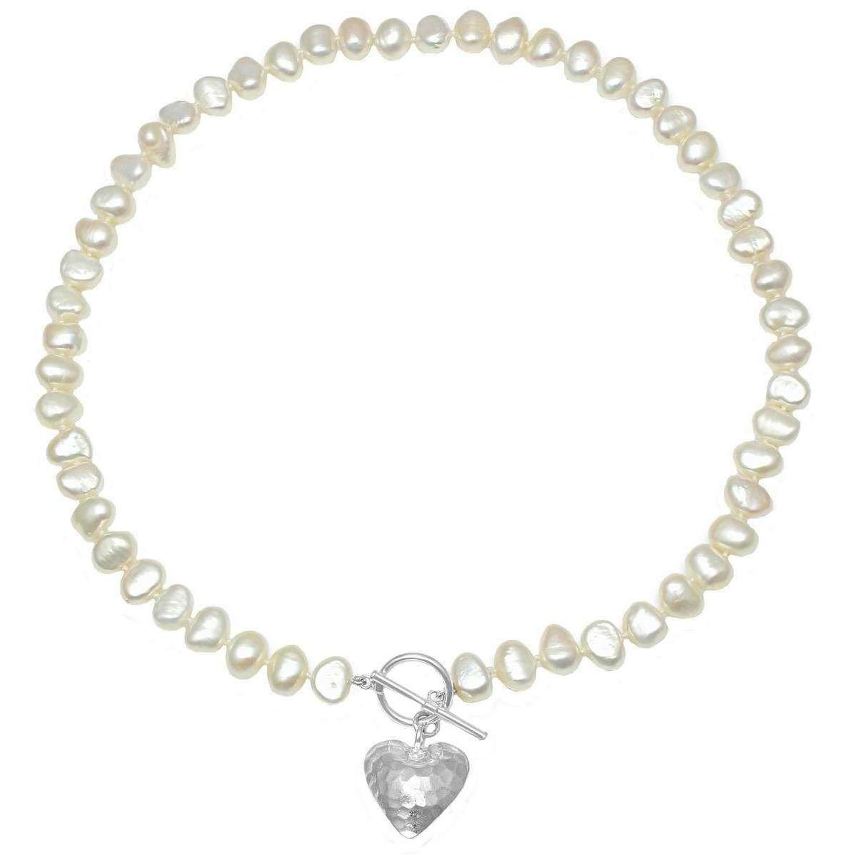 Pearls of the Orient Amare Hammered Heart Freshwater Pearl Necklace - White