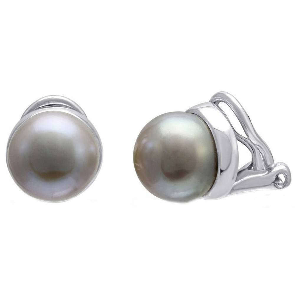 Pearls of the Orient Button Freshwater Pearl Clip On Earrings - Grey/Silver