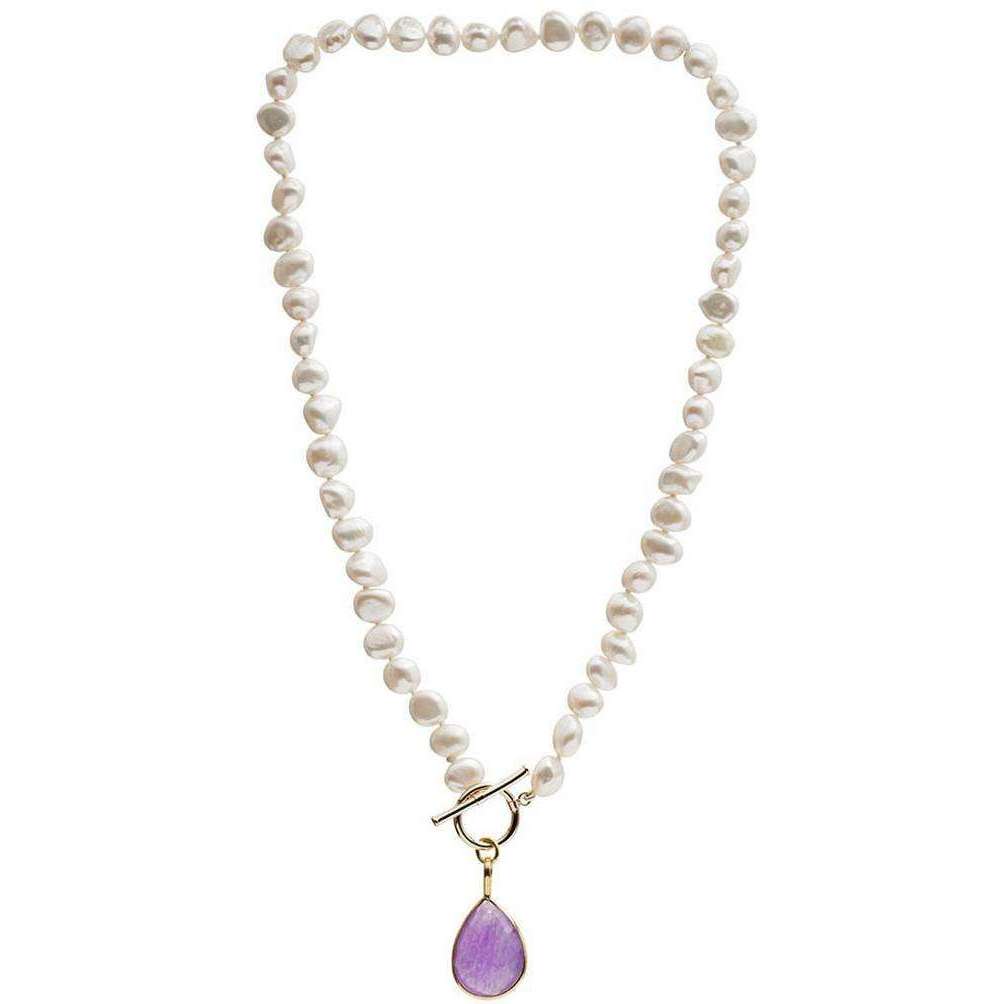 Pearls of the Orient Clara Freshwater Pearl Chalcedony Drop Necklace - Lavender Purple