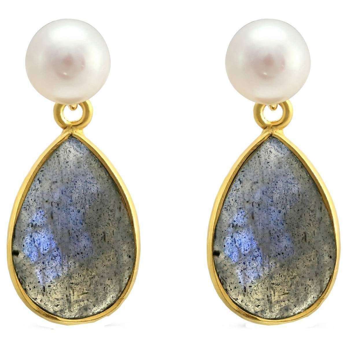 Pearls of the Orient Clara Freshwater Pearl Labradorite Drop Earrings - Grey/Blue