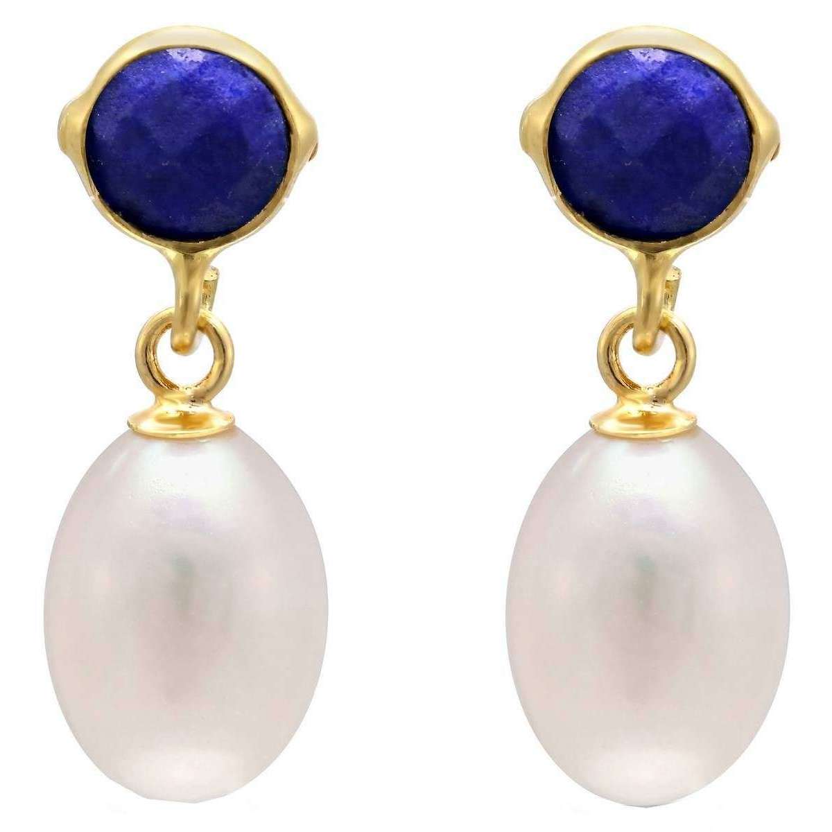 Pearls of the Orient Clara Freshwater Pearl Lapis Lazuli Drop Earrings - White/Blue