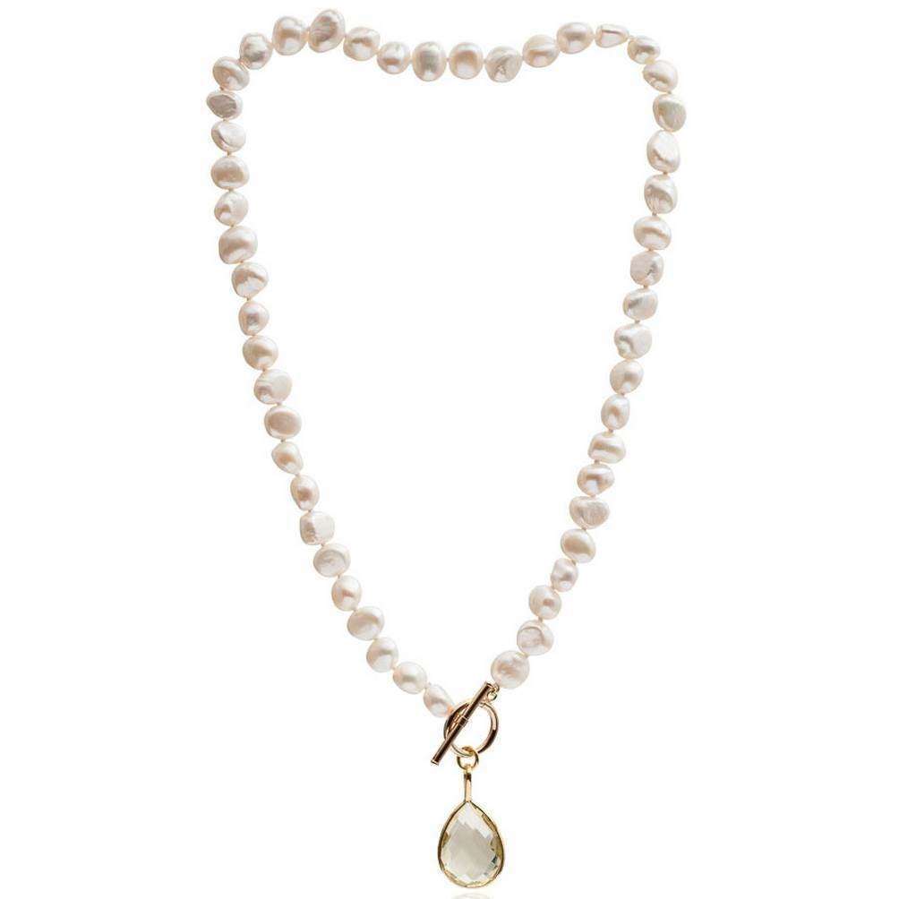 Pearls of the Orient Clara Freshwater Pearl Topaz Drop Necklace - Lemon Yellow/White