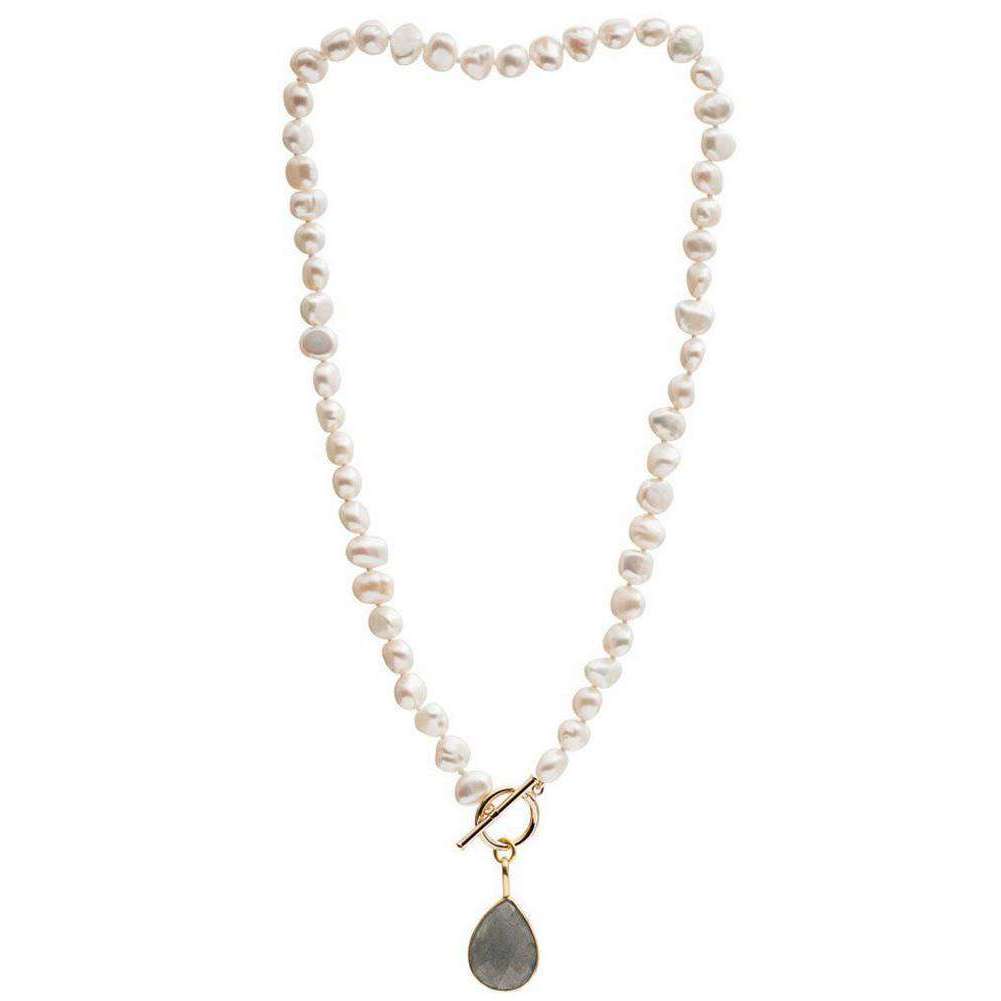Pearls of the Orient Irregular Freshwater Pearl Labradorite Drop Necklace - Grey/White