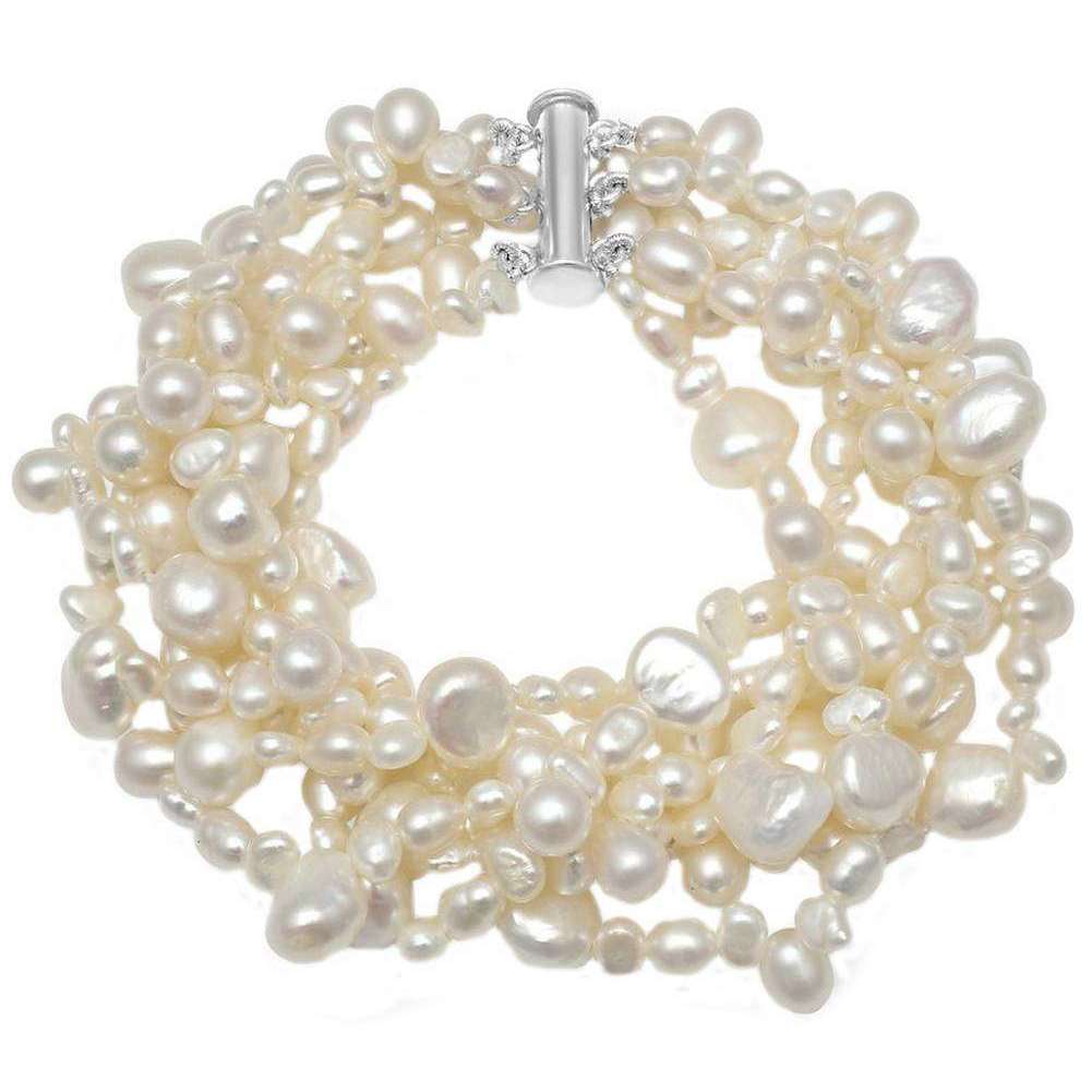 Pearls of the Orient Multi Strand Cultured Freshwater Pearl Bracelet - White