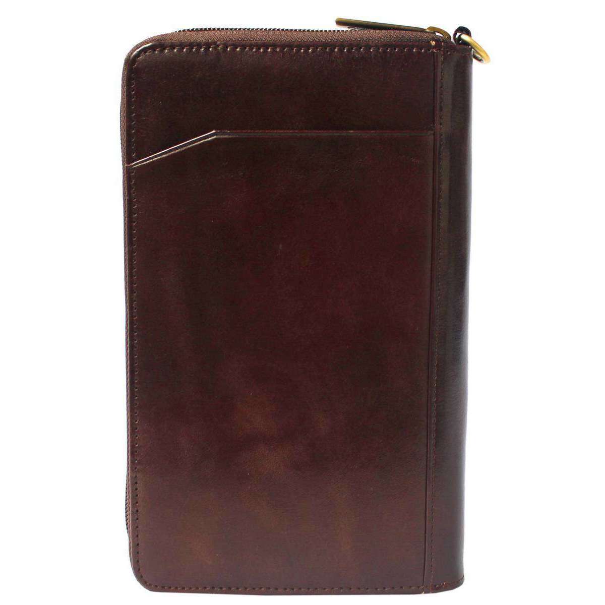 San Babila Italian Grain Leather Travel Wallet - Brown