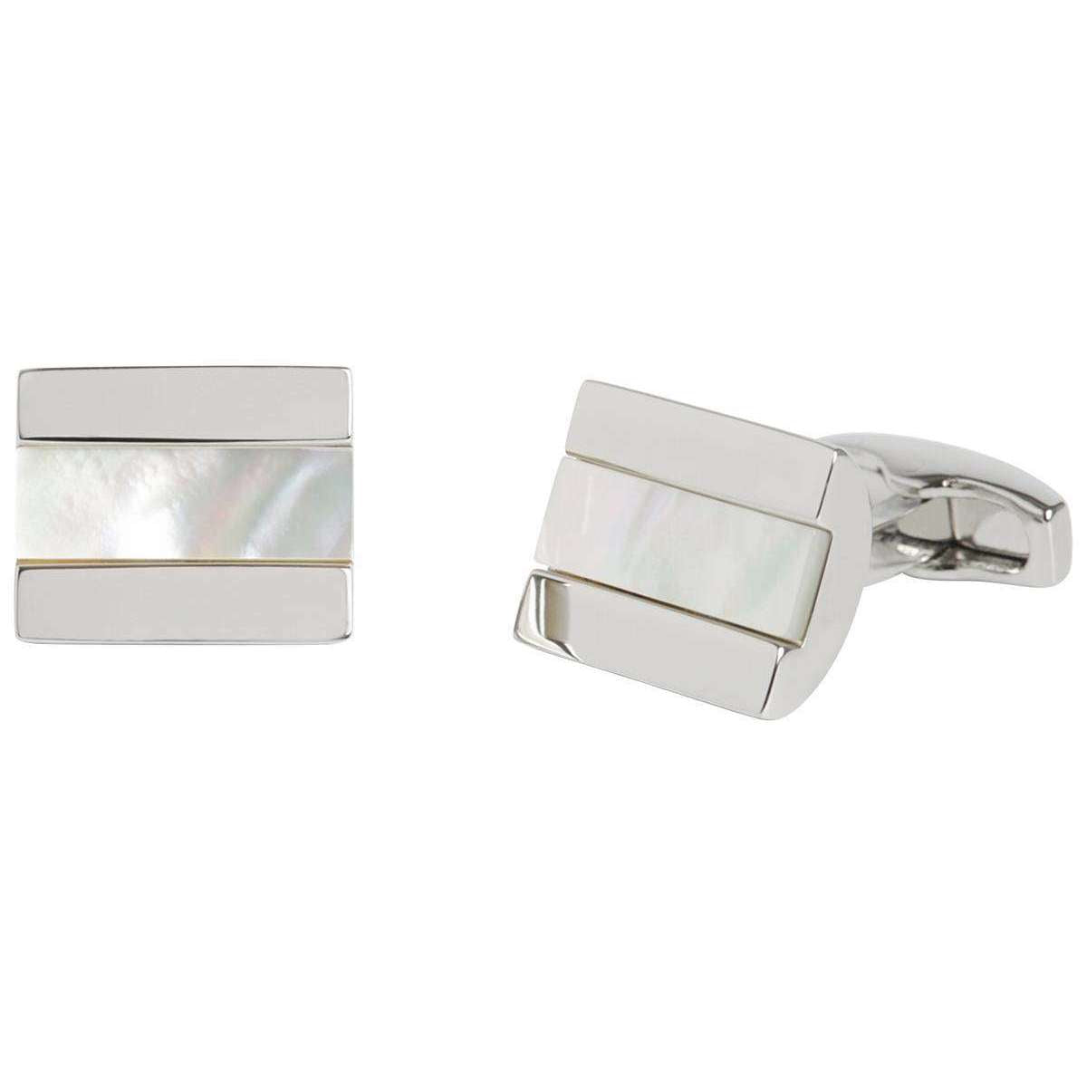 Simon Carter Chunky Half Barrel Mother of Pearl Cufflinks - White/Silver