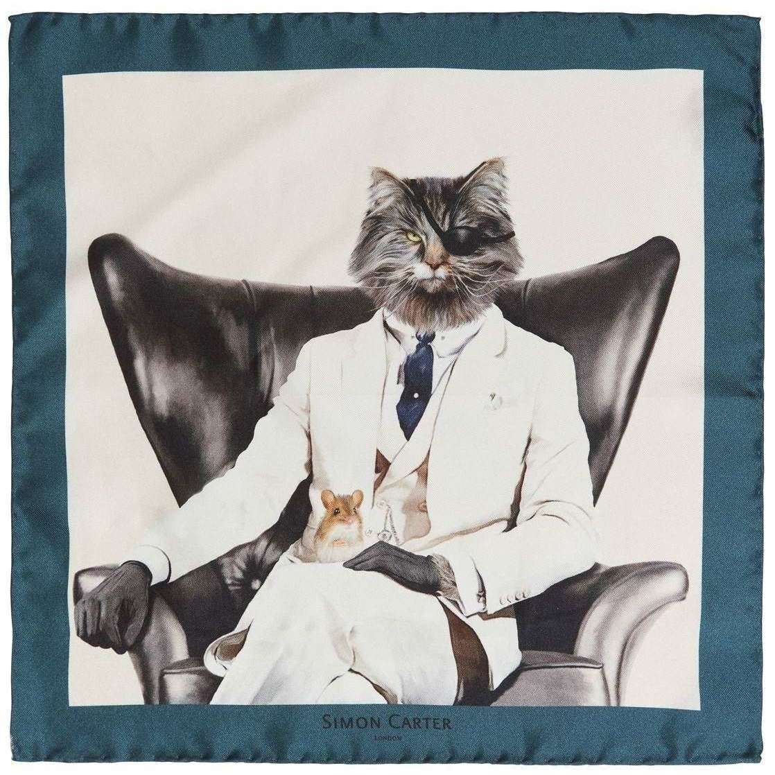 Simon Carter Evil Cat Pocket Square - Blue/White