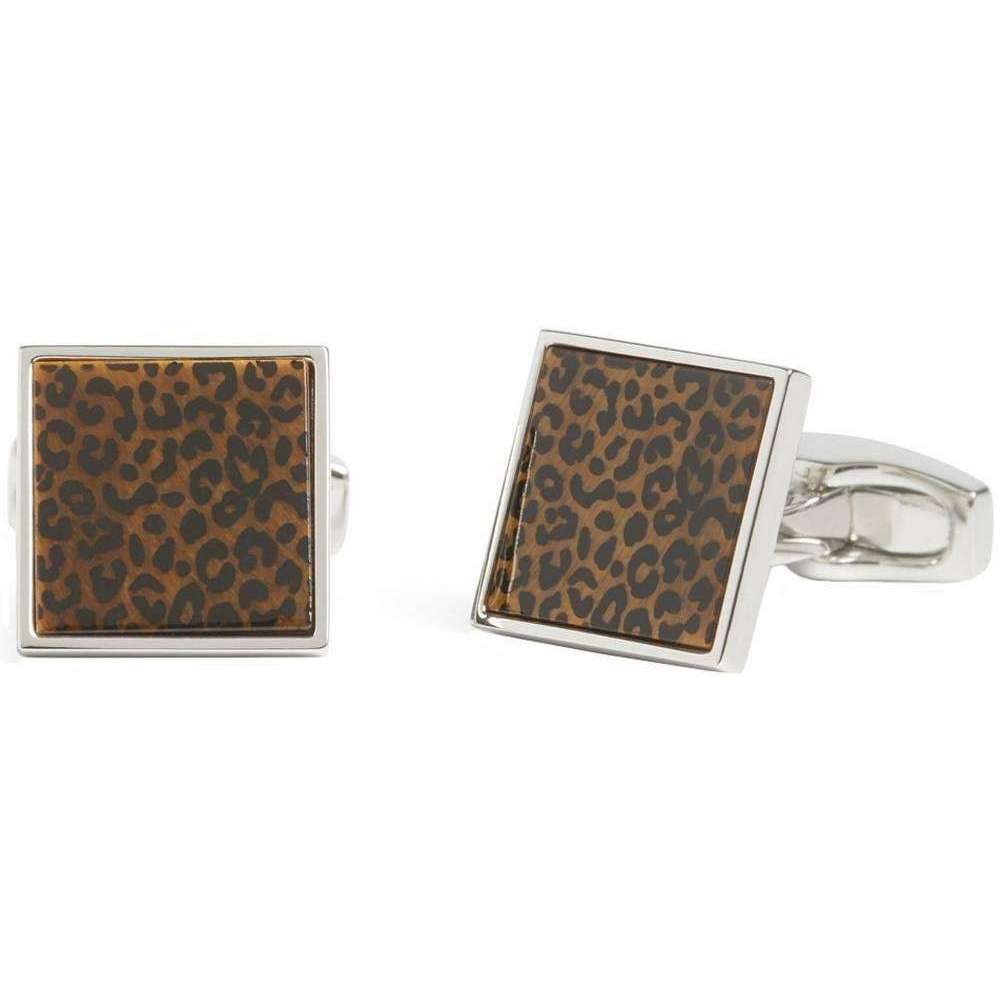 Simon Carter Safari Leopard Print Cufflinks - Silver/Brown